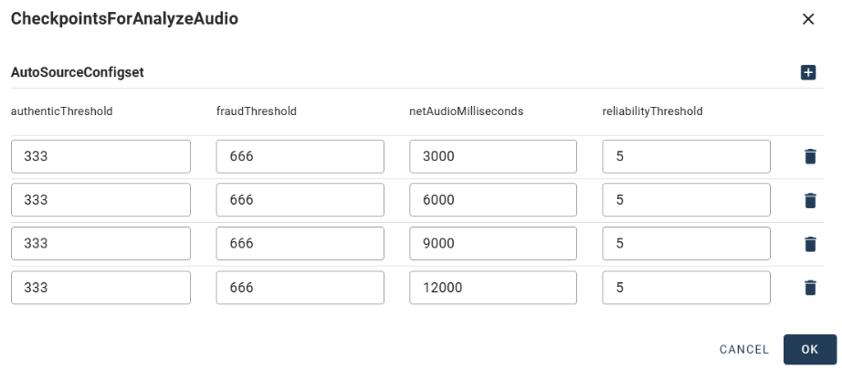 Checkpoints for AnalyzeAudio configuration