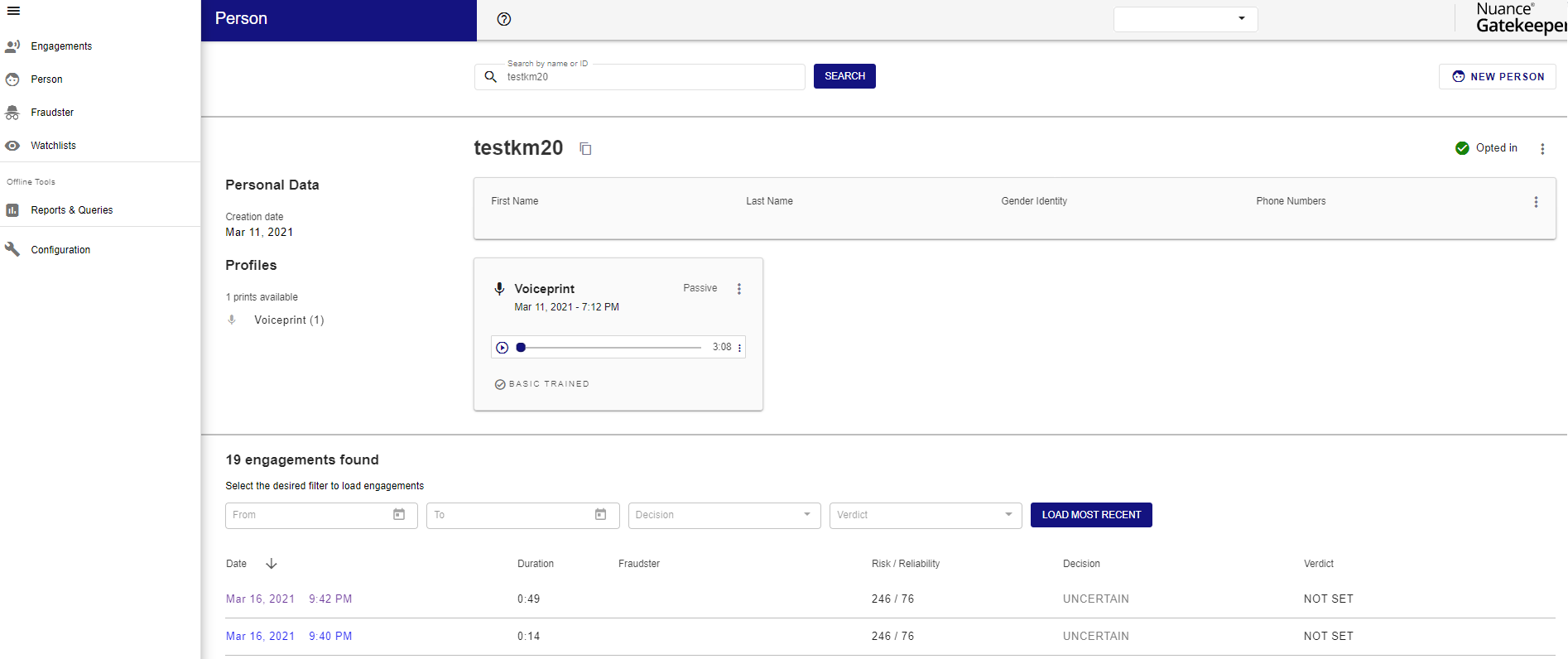 Login screenshot describes the person profile. Login